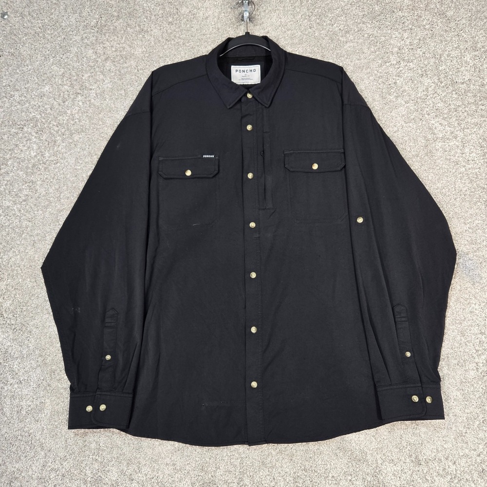 Poncho Men XL Regular Fit Shirt Black Long Sleeve nylon stretch Magnetic Pockets